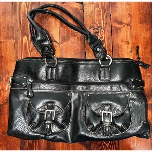 Vintage Liz Claiborne Black Faux Leather Handbag – Classic Multi-Pocket Style